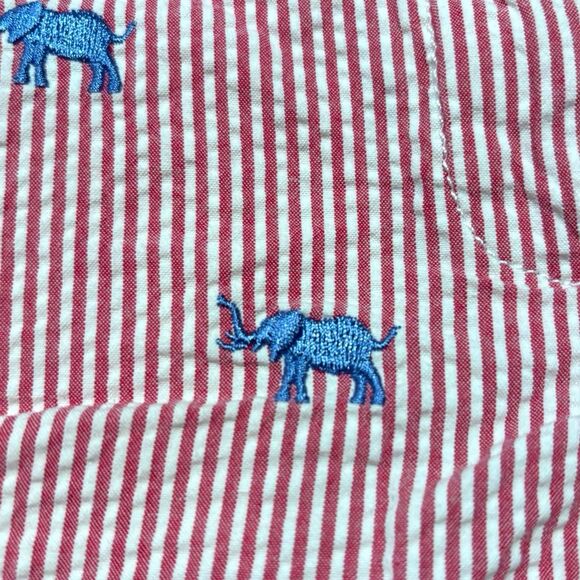 Crewcuts Girls Shorts Sz 5 J Crew Seersucker Red Stripes Embroidered Elephants - Picture 2 of 5